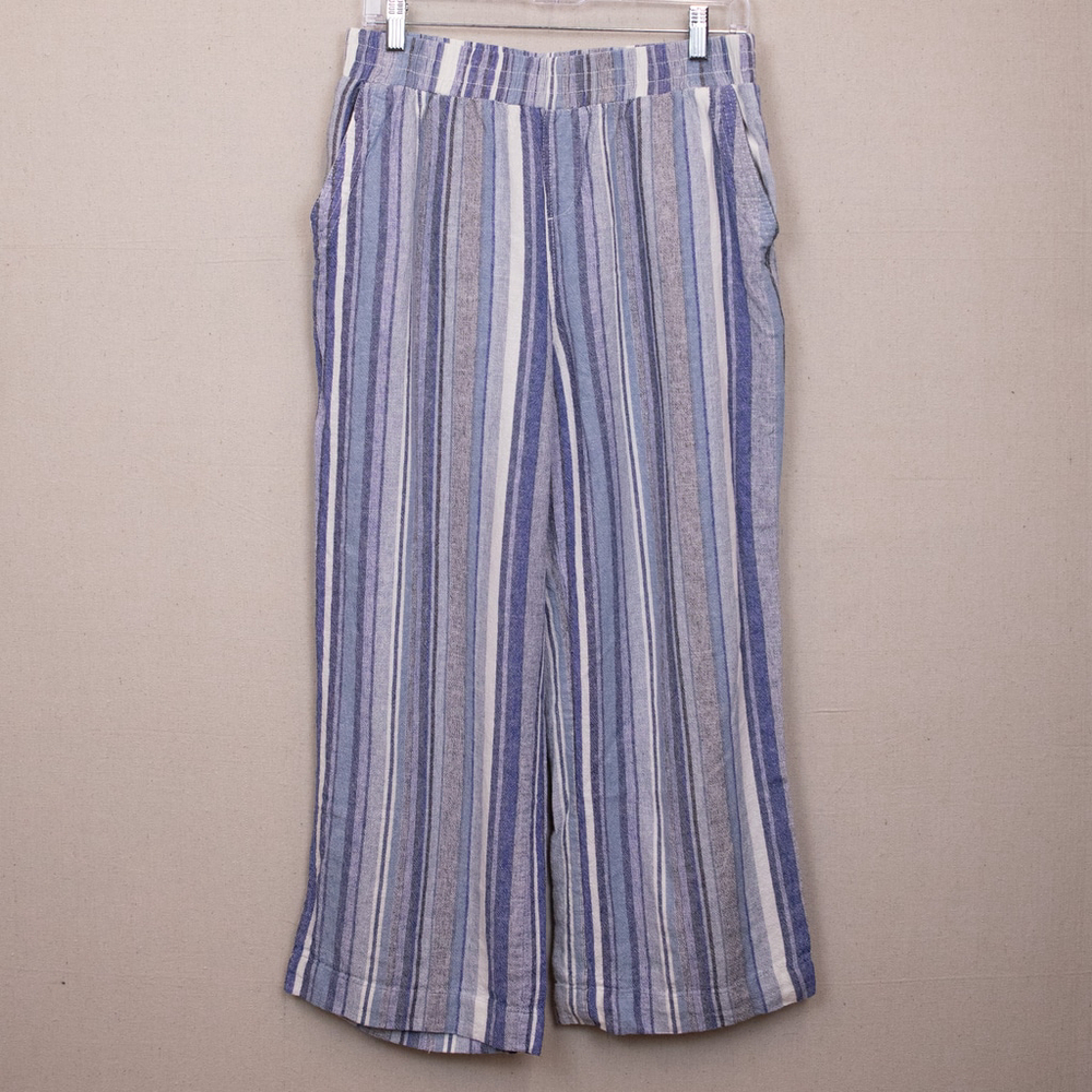 Westbound blue and white linen blend stripe crop pants-LS